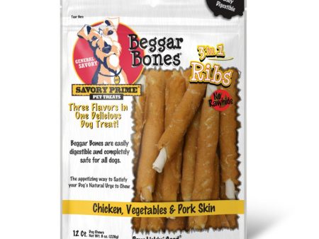 Savory Prime Beggar Bone 3in1 Ribs Dog Treat Chicken, Vegetable & Pork, 1ea 12 ct For Sale