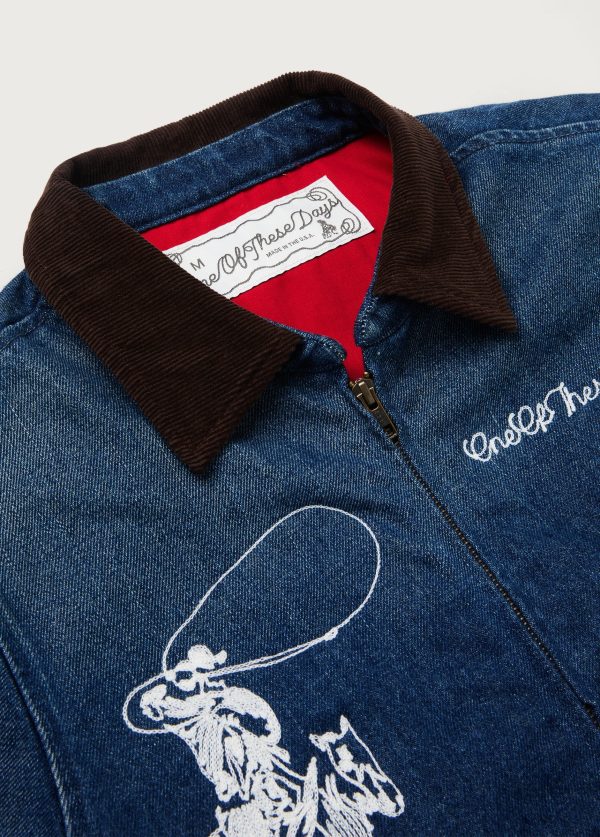 Chain-Stitched Leisure Jacket | Dark Washed Denim Online