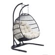 Double-Seat Folding Hanging Swing Chair with Stand w Beige Cushion Hot on Sale