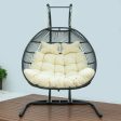 Double-Seat Folding Hanging Swing Chair with Stand w Beige Cushion Hot on Sale